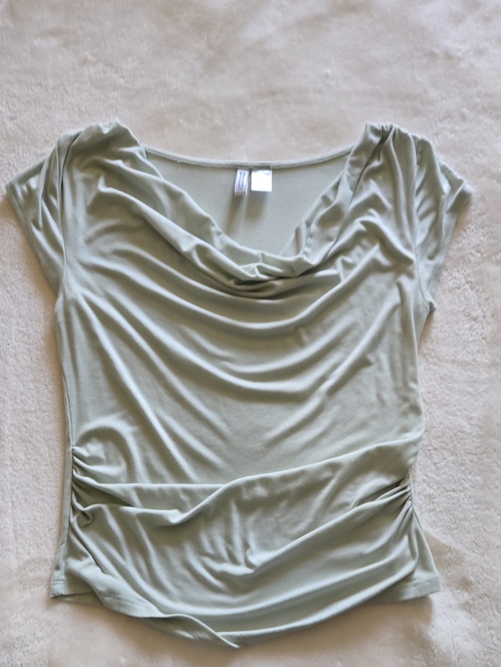 Women’s Cowl Neck Gathered Tee in Sage Green